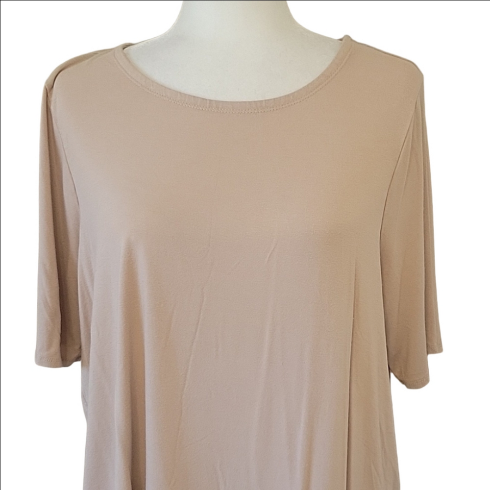 Tan stretchy longer short sleeve womens XL tunic tee longer length too! - Picture 3 of 6